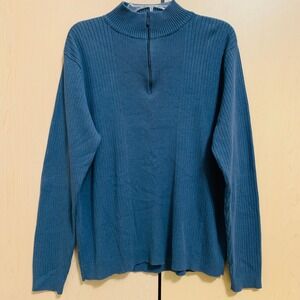 Brandini Mens Long Sleeve 1/4 Zip Mock Neck Pullover Ribbed Knit Sweater Blue XL